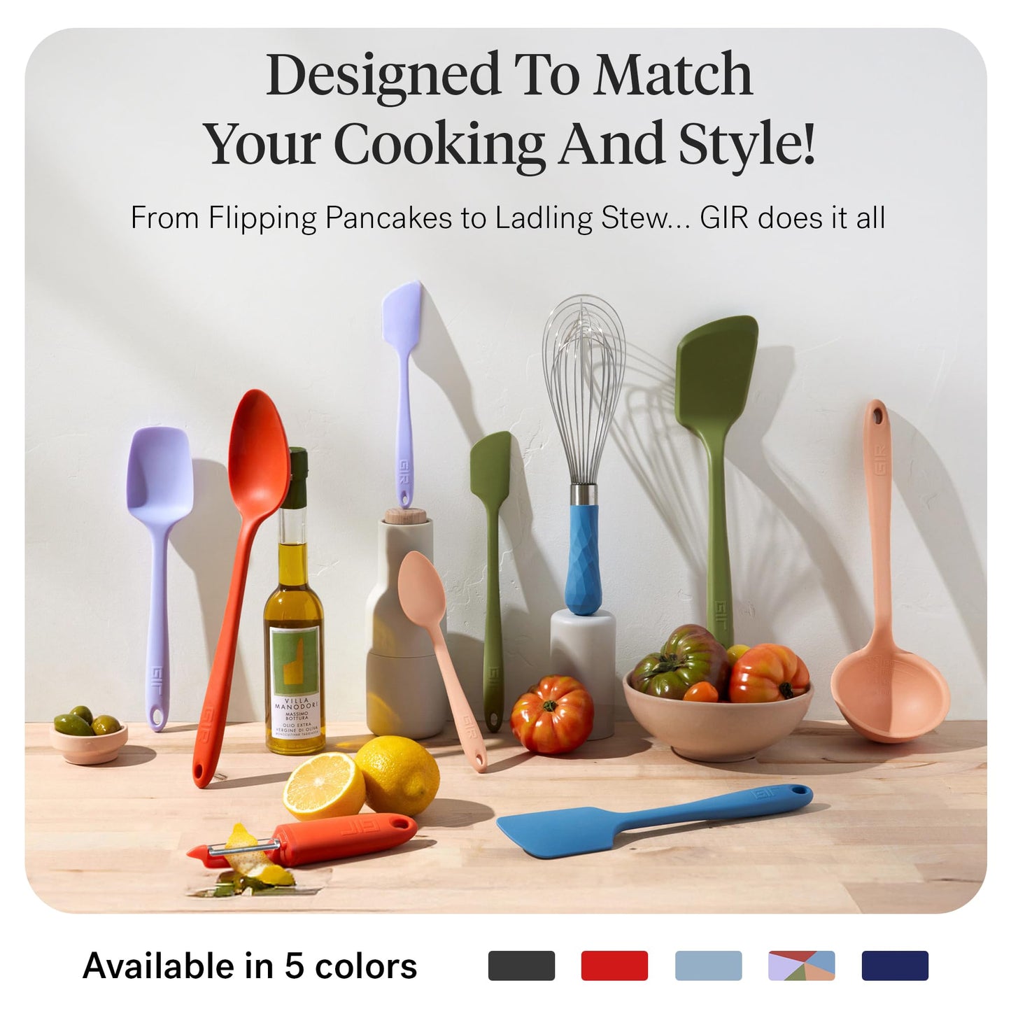 GIR: Get It Right 10-Piece Spatula Set & Silicone Utensils for Kitchen - Slate - Heat Resistant to 425°F - Dishwasher Friendly - Includes Ladle, Whisk, Potato Peeler & Kitchen Spoons