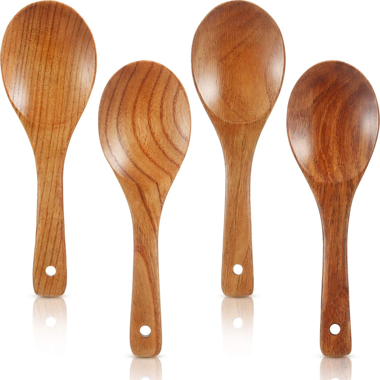 Patelai 4 Pieces 9 Inch Wooden Spoons for Cooking Eating with Long Handle, Nonstick Heat-resistant Serving Salad Stirring Soup Rice Paddle for Serving Kitchen Cooking Home Table Scooper