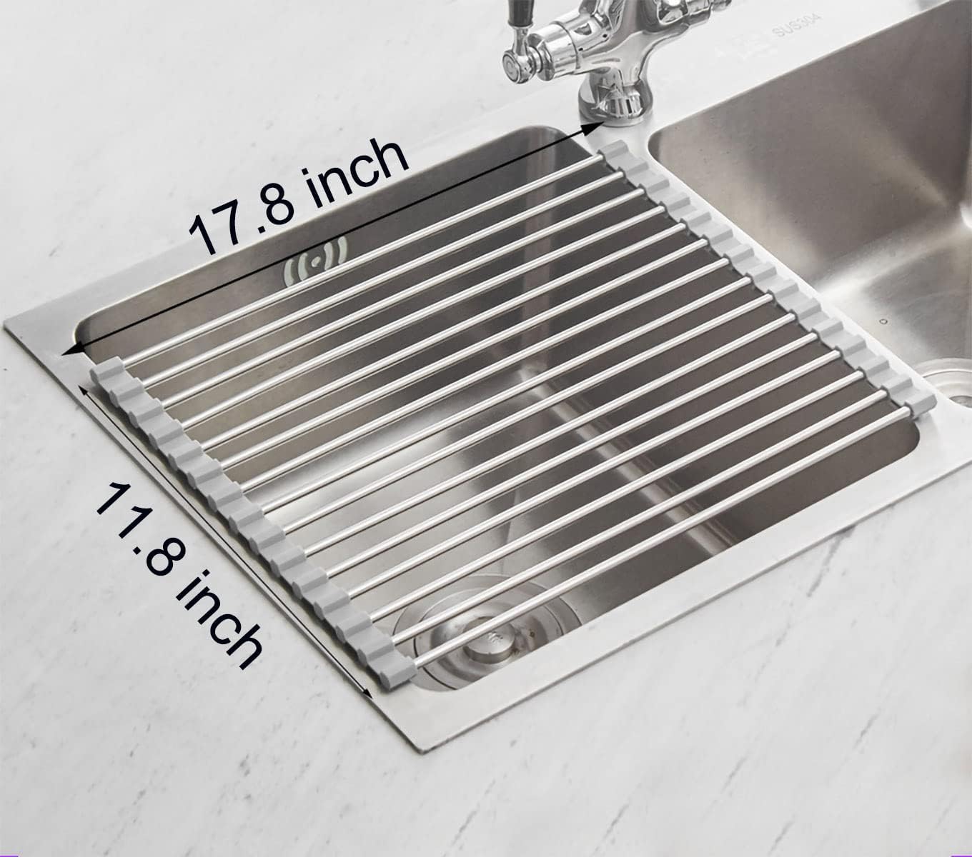 Ahyuan Roll up Dish Drying Rack Over The Sink Kitchen Roll up Sink Drying Rack Portable Dish Drainer Foldable Dish Drying Rack (Warm Gray, 17.8''X17'')