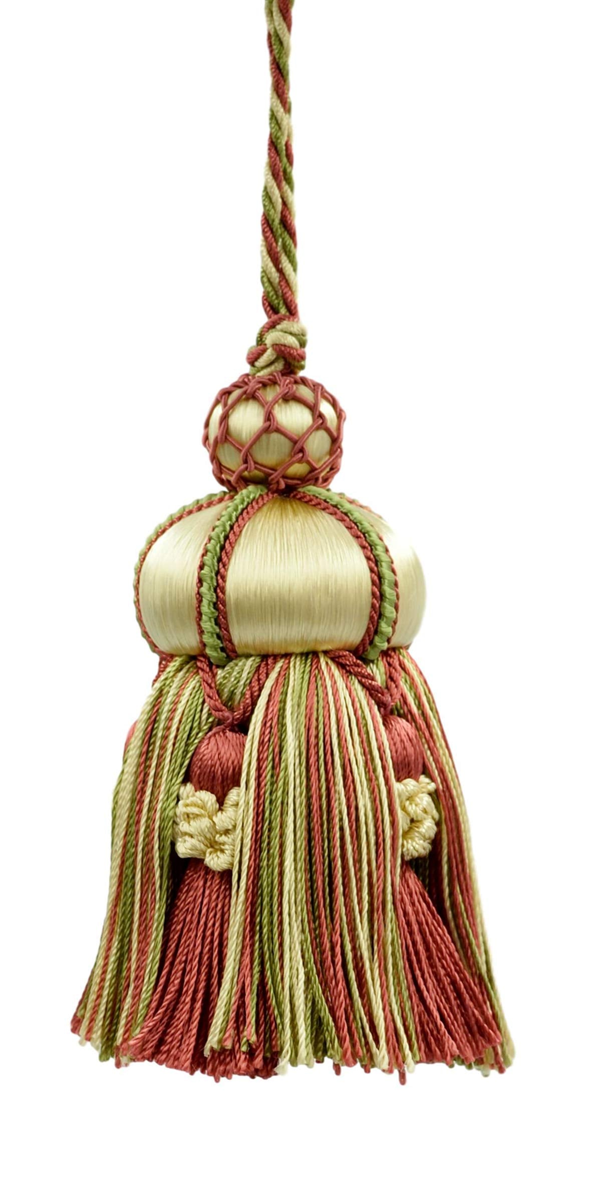 DÉCOPRO Elegant Hand-Crafted 4" (10cm) Key Tassel 3 1/2" (8.5cm) Loop Accented with Crown Tassels (KTAX4) Watermelon Red Multicolor #LX06 (Pink Red Yellow Green White Gold) Individually Sold