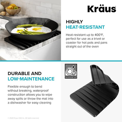 Kraus Self-Draining Silicone Dish Drying Mat for Kitchen Counter, Dark Grey, KDM-10DG