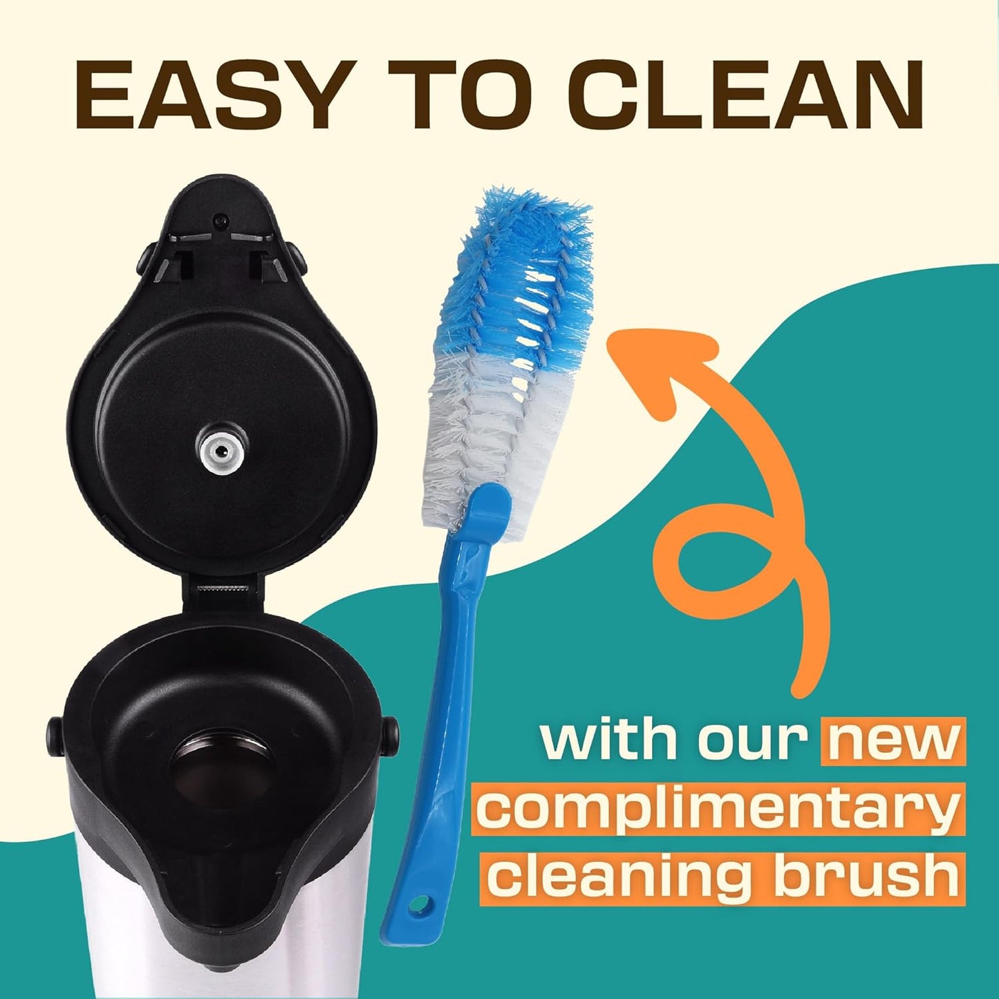 Coffee Carafe Airpot & Cleaning Brush - 101oz / 3L Airpot for Hot or Cold Drink, Coffee Dispenser with Pump