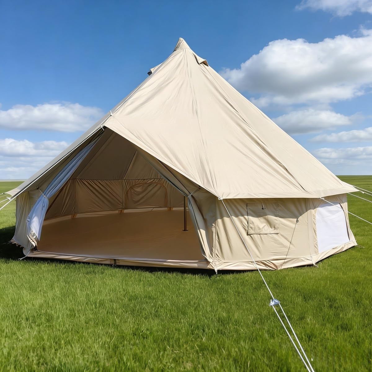 Outdoor Camping 13ft/16.4ft Oxford Bell Tent with Sewn-in Groundsheet for 4-8 Persons, Large Glamping 4M/5M Yurt Tent with Stove Jack for Winter Camping (16.4FT(5 Meter Bell Tent))