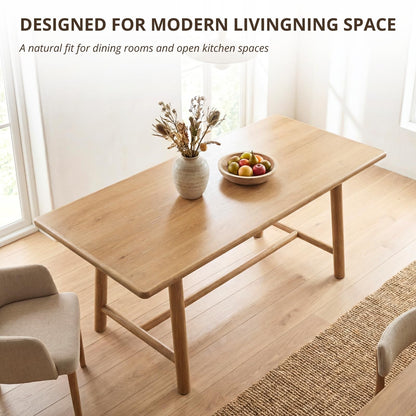 Ya-Home Natural Dining Table, 69" Wood Kitchen Table with Solid Wood Legs, Seats 4-6, Modern Farmhouse Dinner Table for Dining Room Home Office