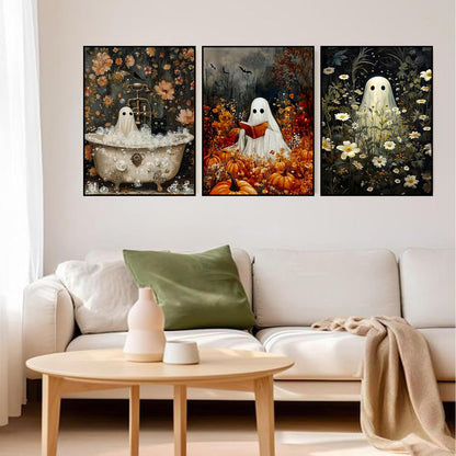 igoodom 3 Pack Halloween Diamond Art Kits for Adults, Halloween Ghosts Diamond Painting Kit, Full Drill Round Diamond Art Kits, DIY Gem Art and Crafts for Home Wall Decor Gift 12x16inch