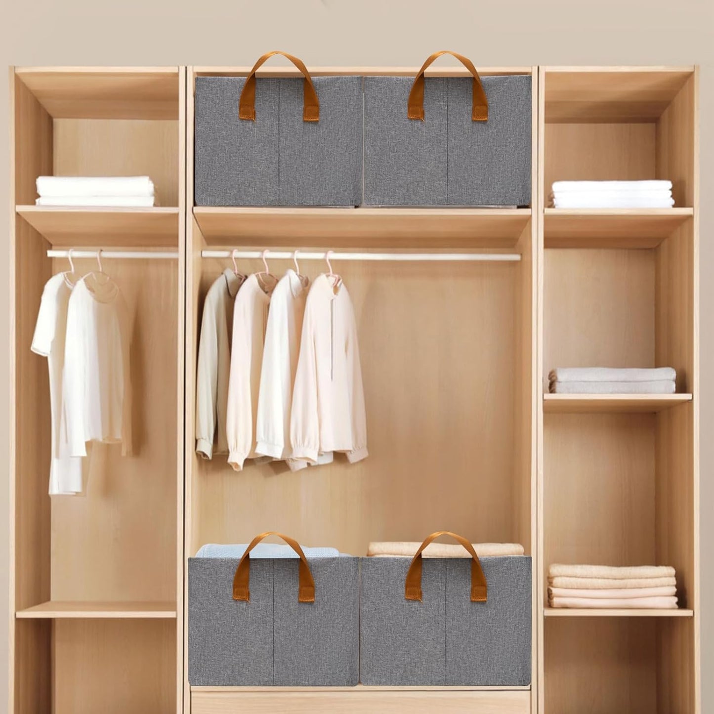 SNWDN Closet Storage Bins - Medium Fabric Baskets with Handles for Organization | Gray 15''L x 10''W x 8''H