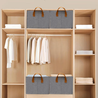 SNWDN Closet Storage Bins - Medium Fabric Baskets with Handles for Organization | Gray 15''L x 10''W x 8''H