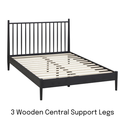 NTC Inno Wooden Bed Frame with Headboard, Solid Oak and Rubber Wood Foundation with Silent Slats and Wood Central Supports, 1000 Lb Capacity, Effortless Assembly, King - Burnt Black