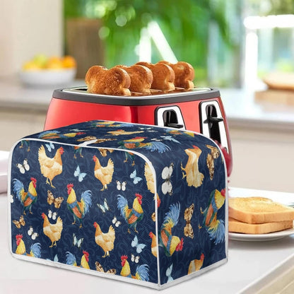 Toaster Cover 4 Slice, Rooster Chicken Pattern Kitchen Decor, Protective Cover for Bread Maker, Machine Washable