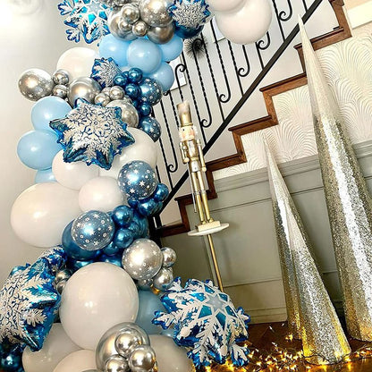 132PCS Ice Snow Queen Metal Balloons Double Layer Snowflake Decorations Balloons Garland Arch Kit For Birthday Baby Shower Winter Wonderland Christmas Home Party Decorations