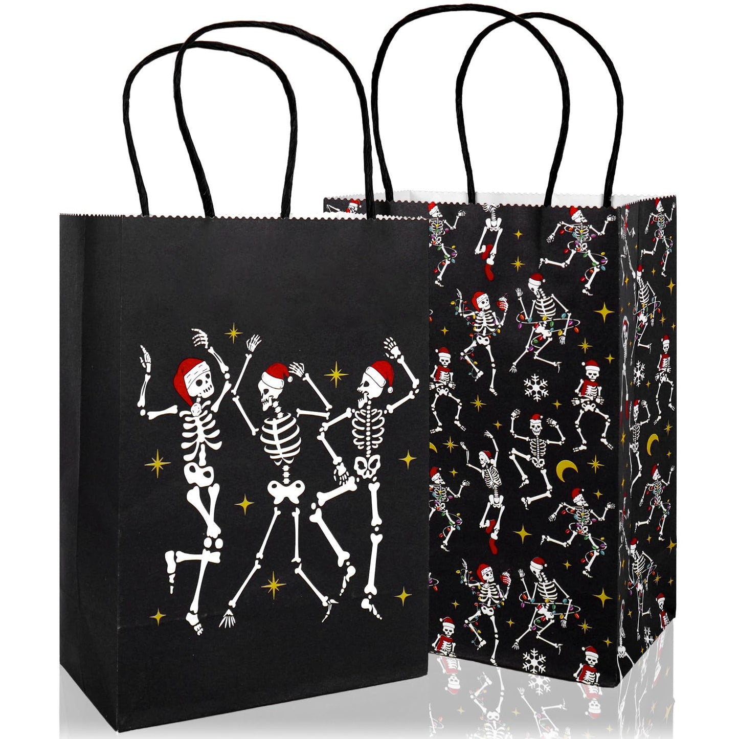 JarThenaAMCS 24Pcs Gothic Christmas Gift Bags with Handles Black Dancing Skeleton Candy Goodie Bags for Xmas Gothic Party Favors Supplies