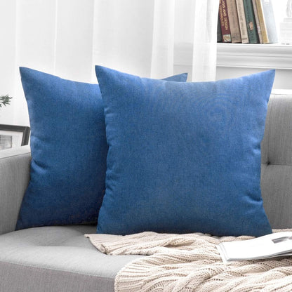 MIULEE Decorative Outdoor Throw Pillow Covers - Waterproof Faux Linen Cushion Cases | 18x18 Inch Blue, Set of 2