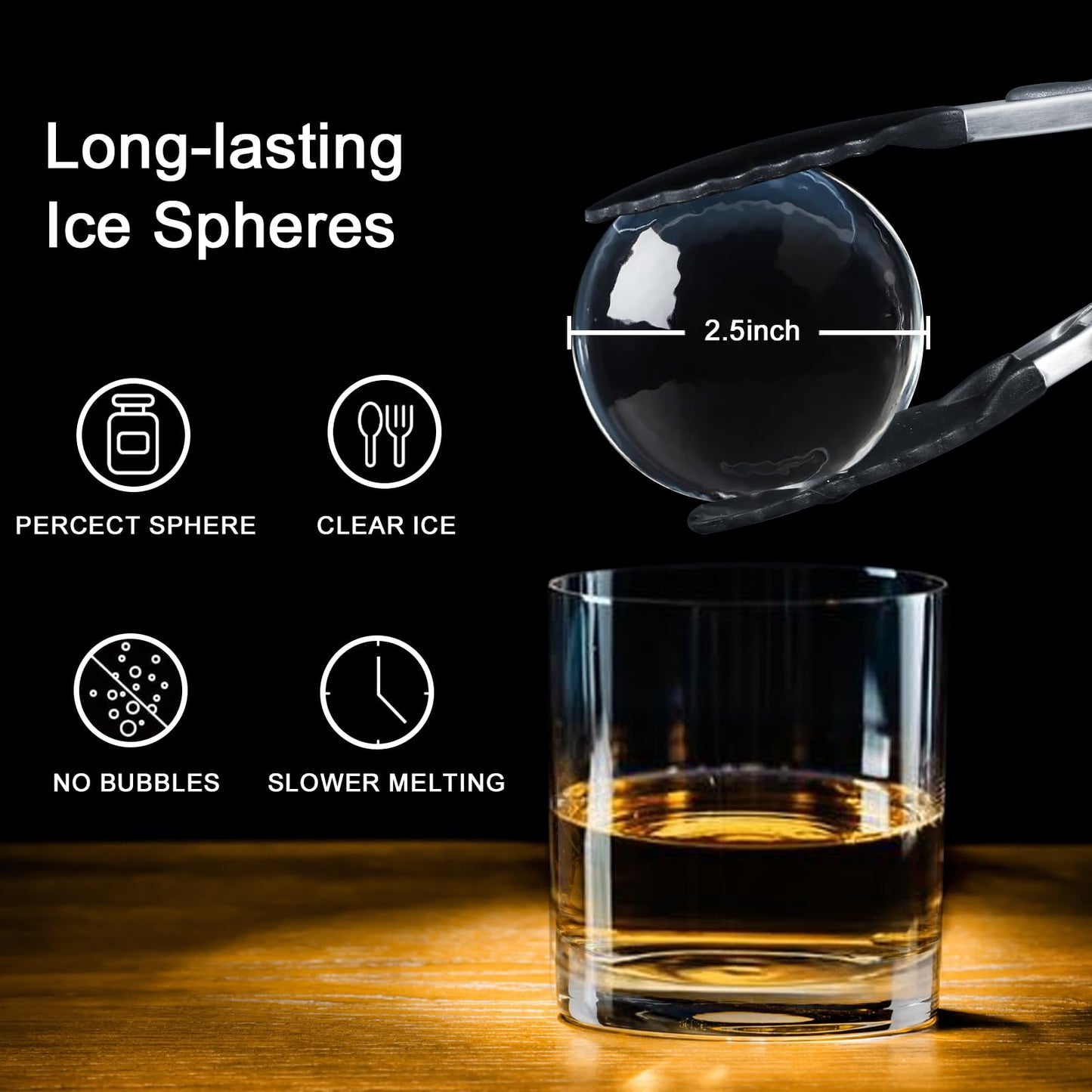 Clear Ice Cube Maker, 2.5 Inch Stainless Steel Crystal Large Clear Ice Ball Maker, Silicone Ice Cube Mold for Cocktails, Drinks & Bourbon, Whiskey Gifts for Men (2 Pack)