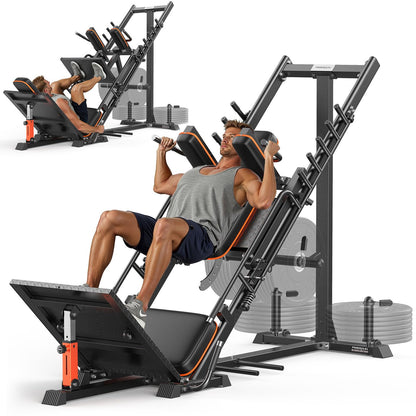 FEIERDUN 3‑in‑1 Leg Press Hack Squat Machine with Stretch Board – Adjustable Leg Press Machine for Home Gym with Full Range of Motion & Ultra-Quiet Pulley System
