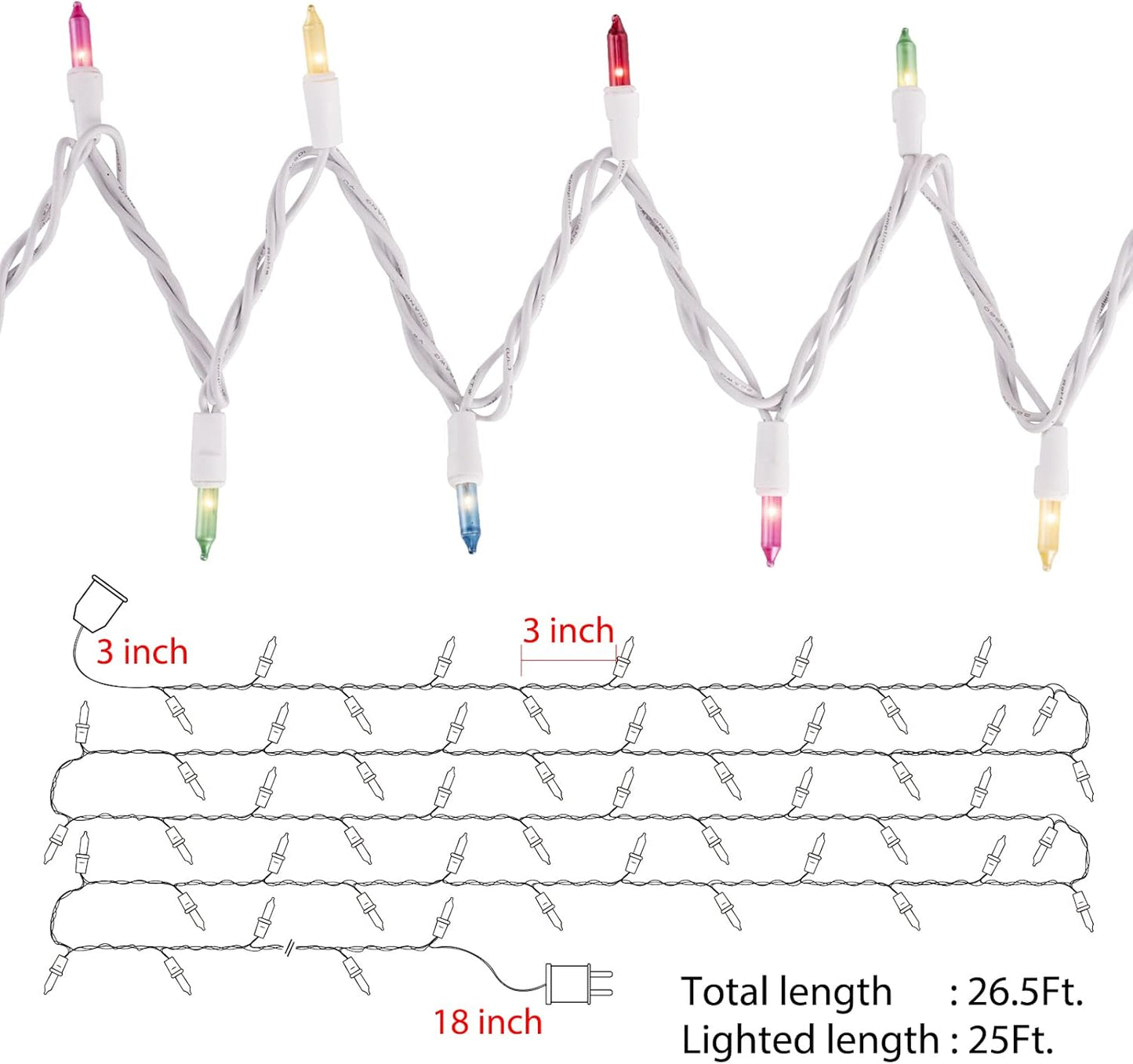 26.5 100 Count Set Easter Decorations Mini String Lights - feet Mini Light on White Wire Plug in End to End Connectable