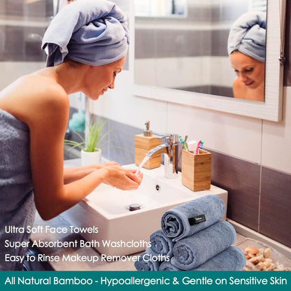 12 Pack, 13x13 inch Wash Cloths Large Face Towel on Sensitive Skin, Easy to Clean Slate Blue Makeup Eraser Cloth, Super