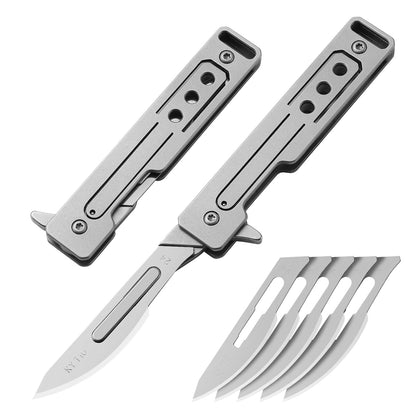 KUQIME Men's Outdoor Interchangeable Blade Folding Knife with 10#11 Carbon Steel Surgical Blades - Men's Multi-Purpose EDC Tool for Precision Cutting, Crafting, and Everyday Carry (20 grams)