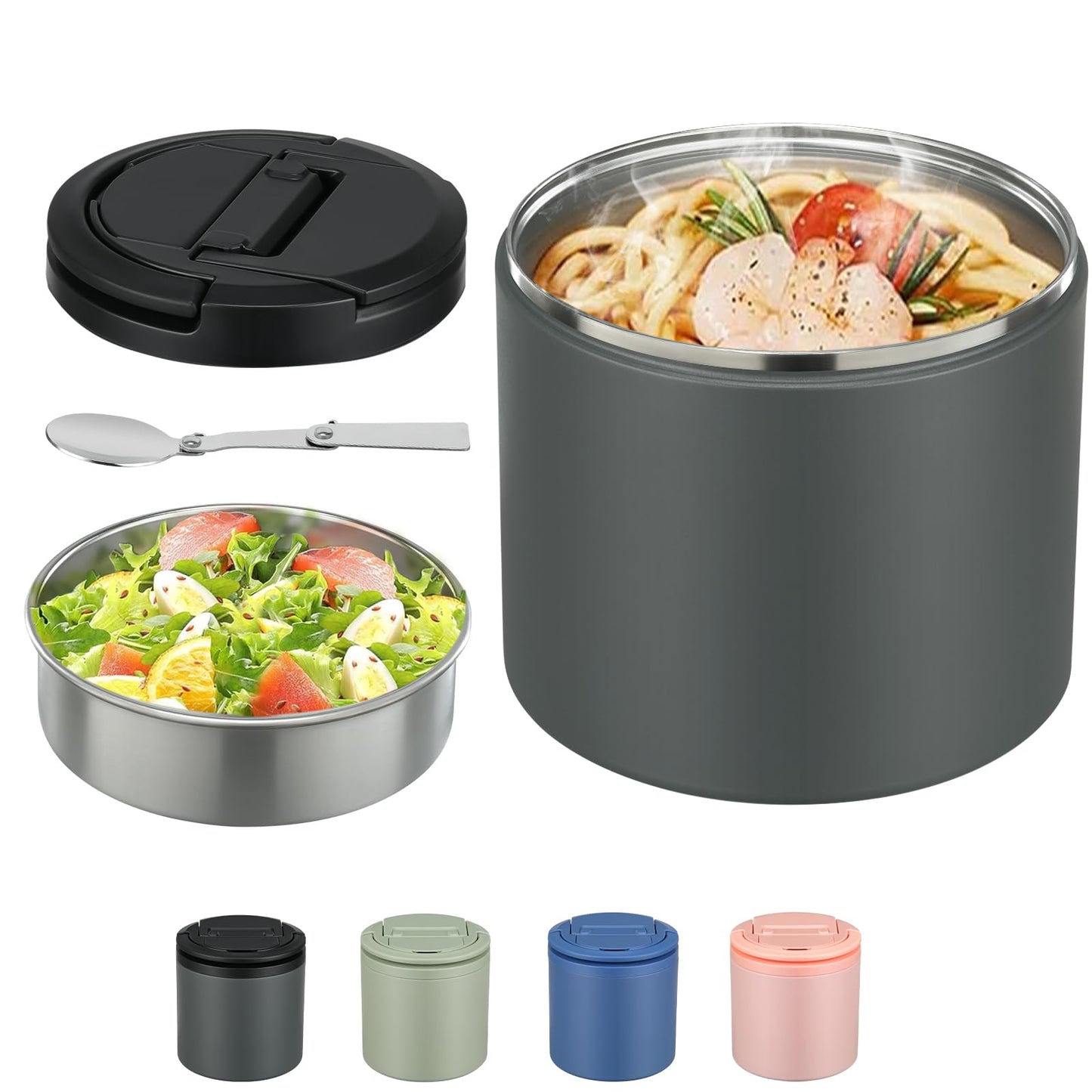 Thermo for Hot Food, Soup Thermo for Adults 40oz Lunch Containers Wide Mouth, Insulated Food Container Leak Proof Vacuum Stainless Steel With Carry Handle and Spoon BPA Free