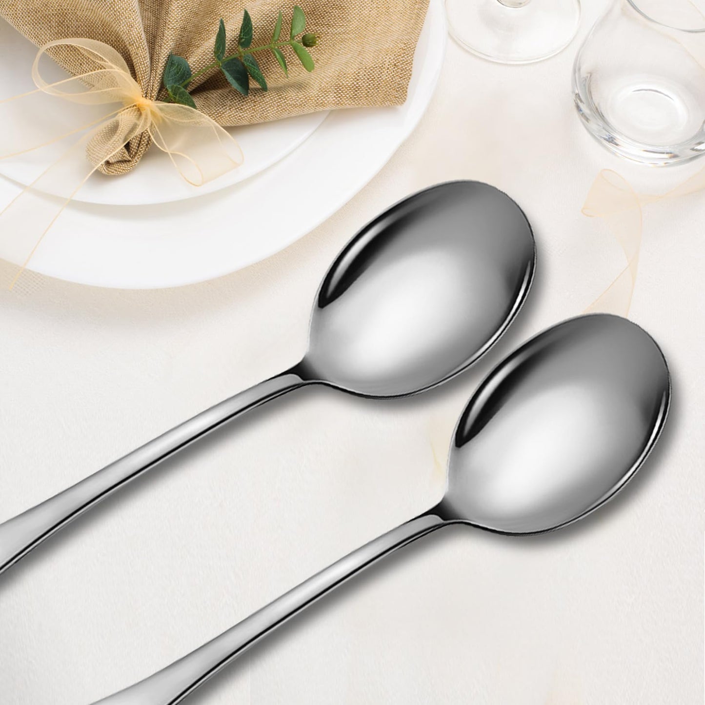 Keyoxy Stainless Steel Serving Spoons Set, 8pc, 10-Inch, Includes 8 Large Spoons, for Parties/Kitchen/Buffet/Catering, Dishwasher Safe