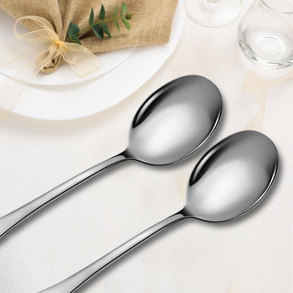 Keyoxy Stainless Steel Serving Spoons Set, 8pc, 10-Inch, Includes 8 Large Spoons, for Parties/Kitchen/Buffet/Catering, Dishwasher Safe