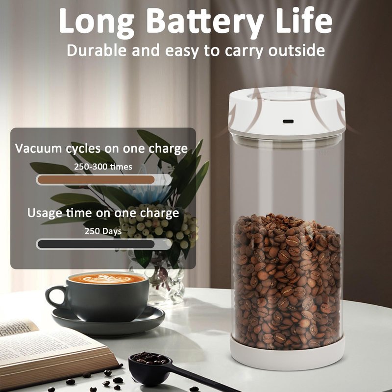YINDUZ Automatic Vacuum Coffee Canister, 1.35L Airtight Coffee Canister for 18oz Coffee Beans, One-Button Operation & Date Tracker, Coffee & Food Storage Container, Coffee Bar Accessories, Gifts