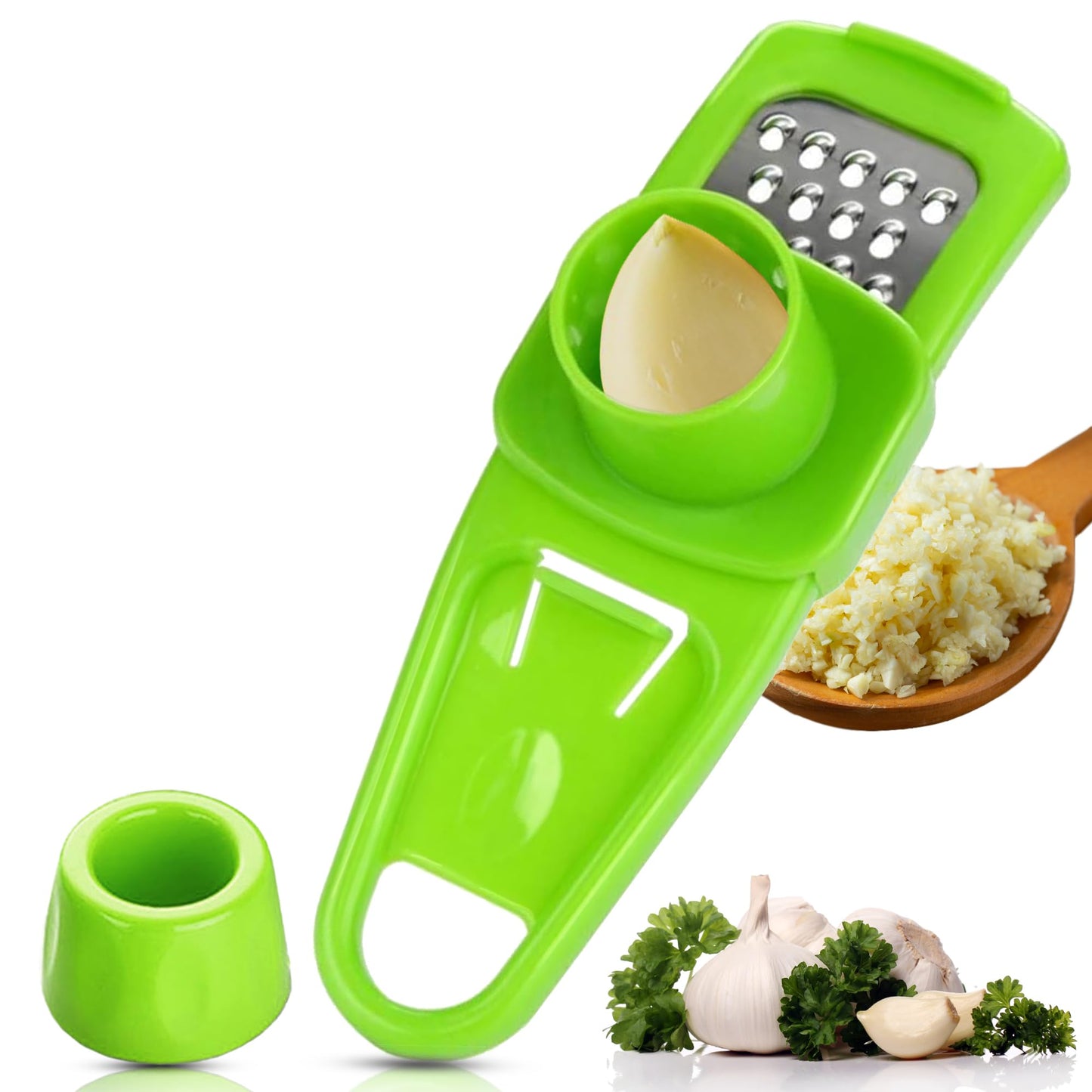 Landkitch-Garlic Grinder (2 Pack)-Hand Garlic Grinder-Small Hand Grinder for Garlic-Garlic Slicer-Garlic Mincer-2025 New Hand Press Garlic Chopper-Garlic Press Hand Specialty Tools (Green + Pink)