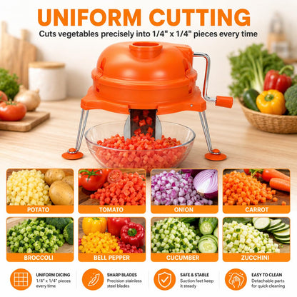 CL003 Commercial Vegetable Dicer, CL003 Dynacube Manual Tabletop Cuber, Heavy Duty 1/4" x 1/4" Food Prep Cutter, Orange Kitchen Vegetable Cutting Tool, Durable for long lasting use
