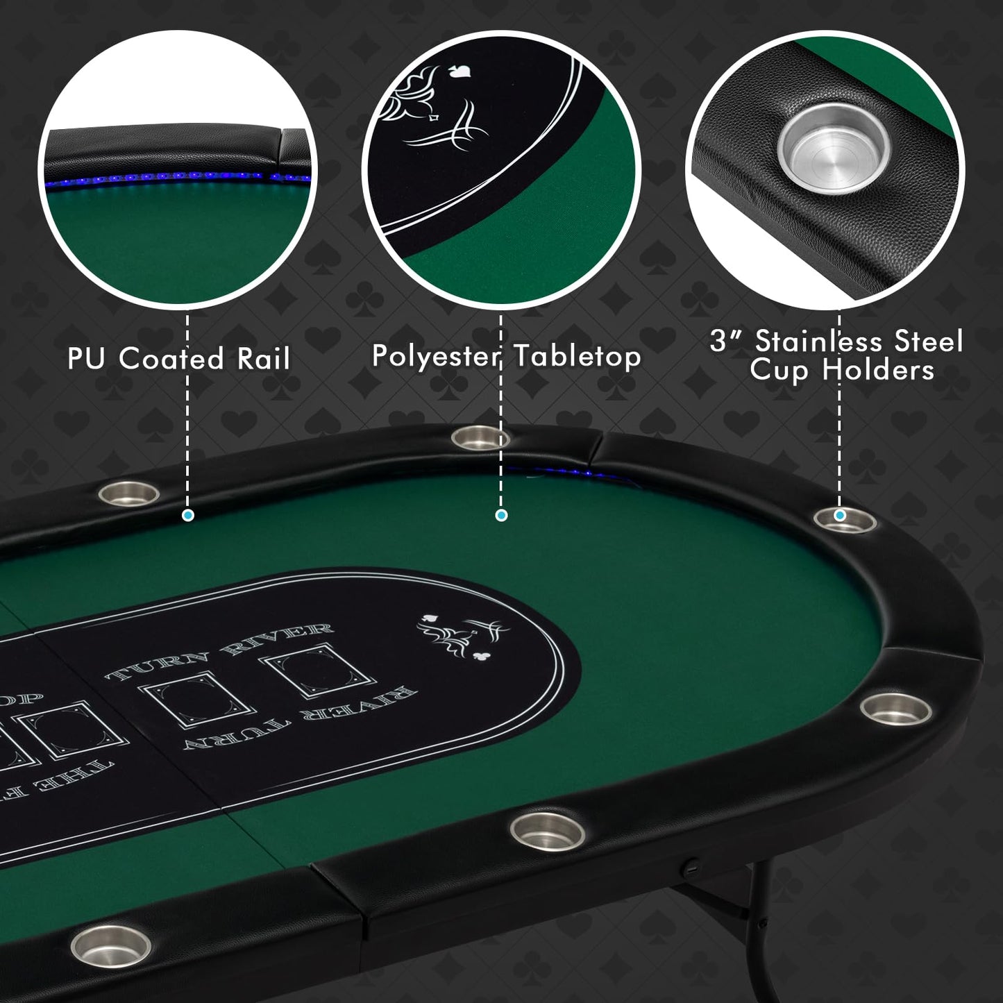 Giantex 10 Players Poker Table with Cup Holder, Folding Casino Leisure Table with 4 USB Ports, Extra Lights, Easy to Assemble, Foldable Game Poker Tables for Texas, Card Games (Green)