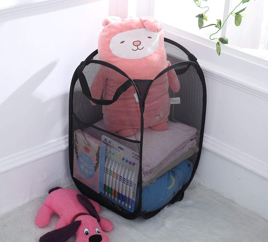 2 Packs Mesh Pop Up Laundry Hamper, Black, Portable Handles, Collapsible for Storage, Foldable for Travel