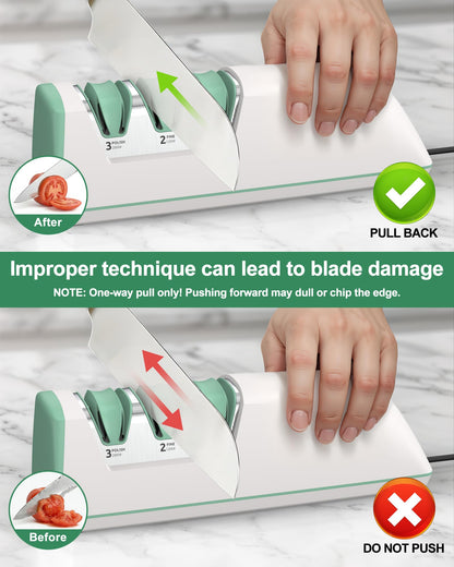 Electric Knife Sharpener with Replaceable Sharpening Head Easy to Change, 3-Stage & 15° Precision Angle Diamond Sharpening System for Metal Knives, Ceramic knives, Exquisite Gifts and Packaging
