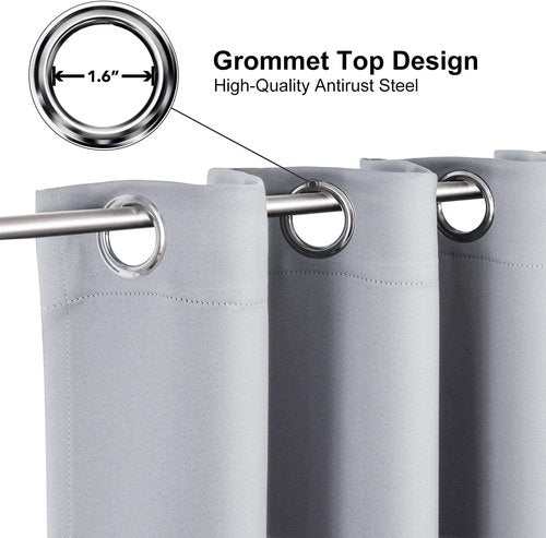 ChrisDowa Blackout Curtains - Thermal Insulated Grommet Panels Set | Light Grey, 52 x 120 Inches