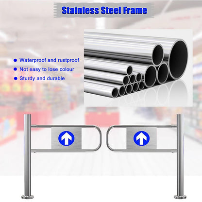 Stainless Steel One-Way Security Turnstile Gate, Double-Spring Entry/Exit Barrier, 75 cm Wide Safety Gate for Supermarkets, Airports & High-Traffic Areas