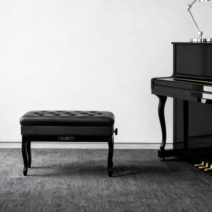 FILISITE Genuine Leather Piano Bench with Storage, Adjustable Height Keyboard Bench with High-Density Sponge Cushion,Curved Legs for Piano/Keyboard, Supports Duet Playing,Black
