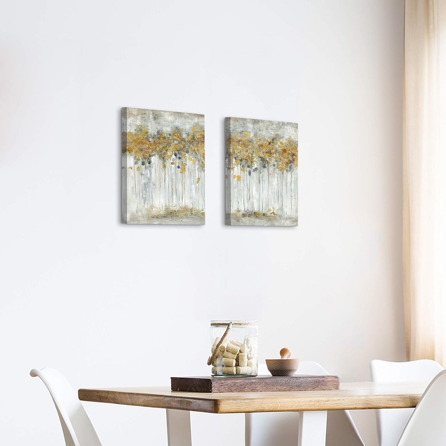 ARTISTIC PATH Abstract Forest Canvas Artwork, Golden Autumn Tree Wall Art for Bedroom (11" W x 16" H)