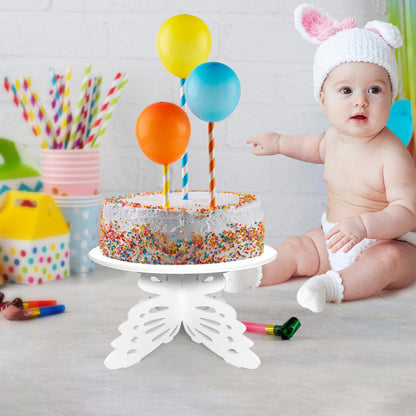 AOCEAN 12 Inch Butterfly Cake Stand, White Butterfly PVC Cake Holder for Birthday Wedding Party, Round Cake Stand for Dessert Table