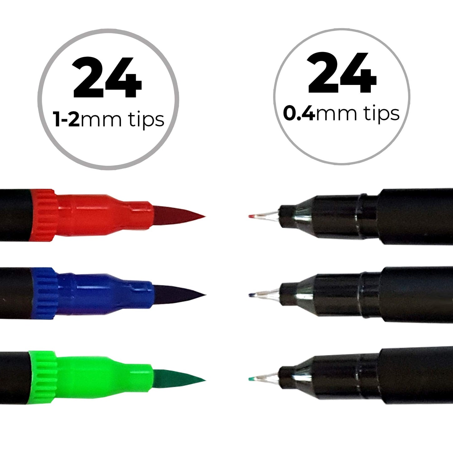 Zieler Fineliner Pens & Watercolour Brush Pens (Duo Tip, Set of 24) Ideal for Colouring, Drawing & Hand Lettering - 48 nibs - Vibrant Colours - Washable, Water-Based Ink
