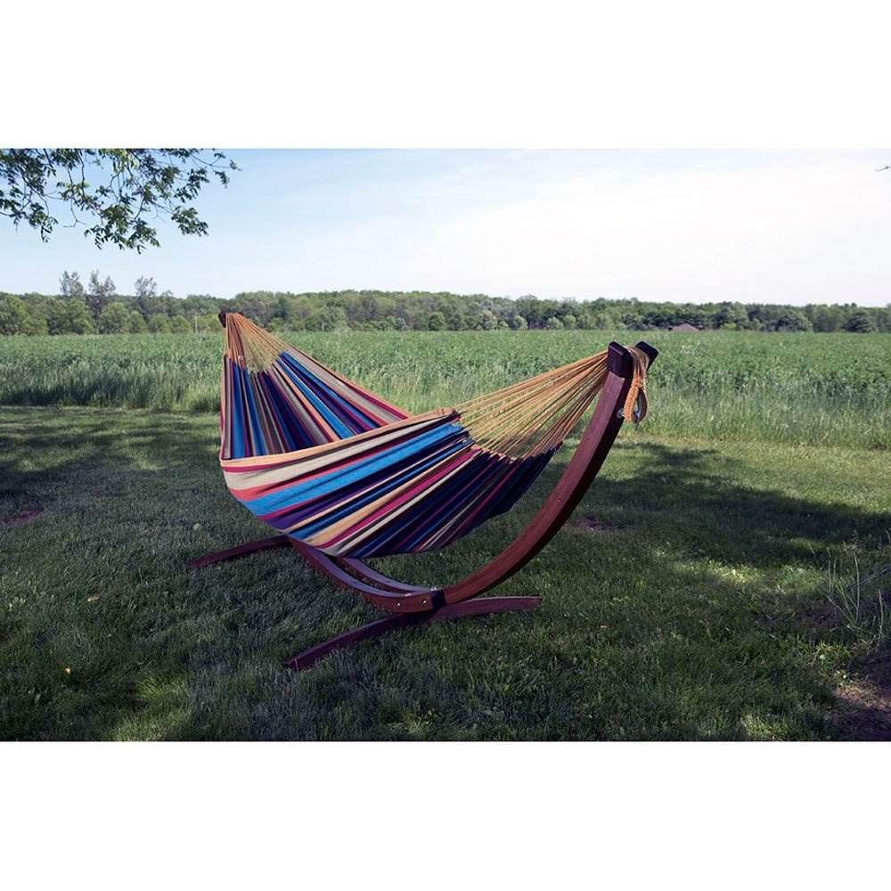 Vivere C8SPCT Double Cotton 2-Person Hammock with Solid Pine Stand, Tropical