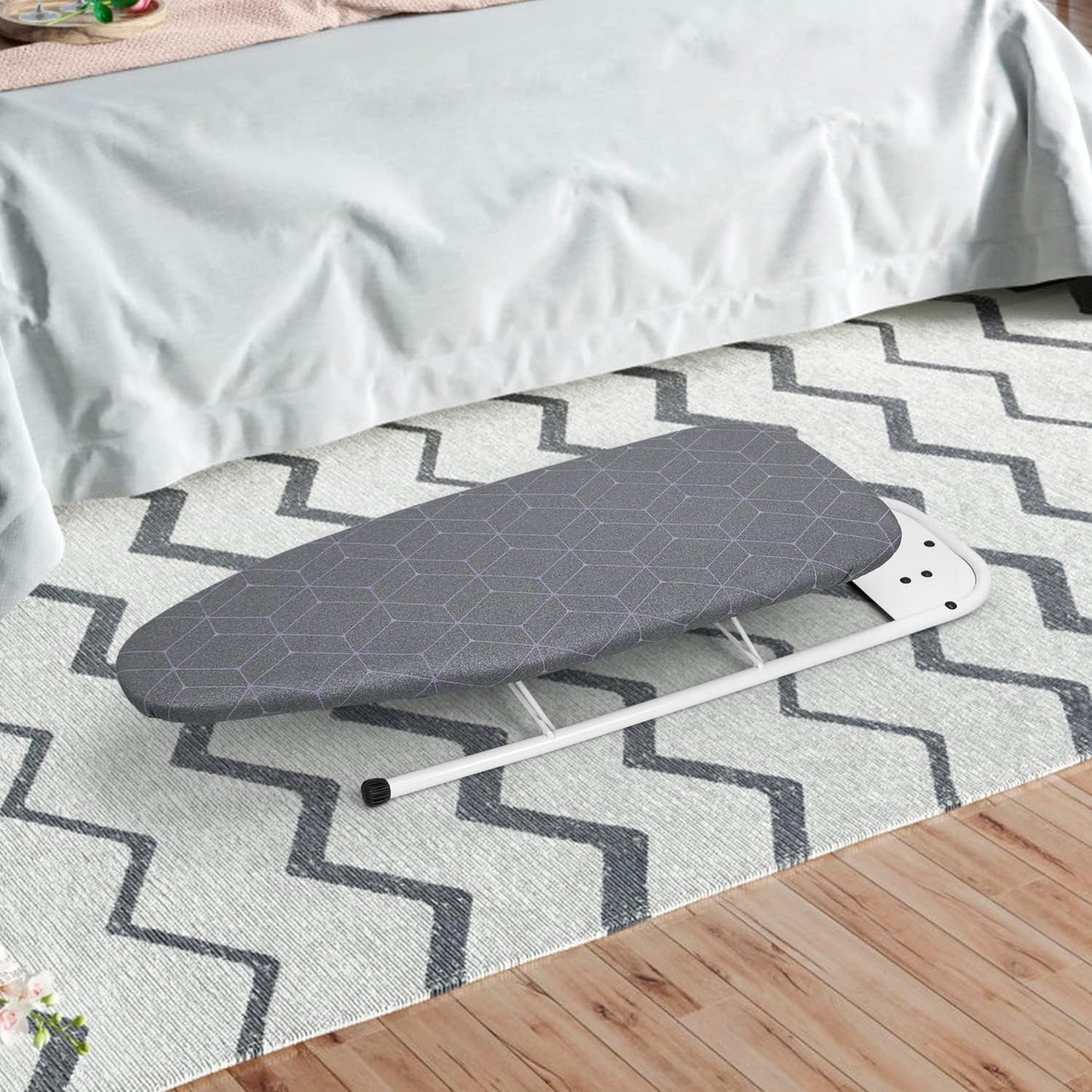 Duwee 12"x32" Heat Resistant Metallic Ironing Board Cover, Durable Thick Felt Padding with Elastic Cord, Geometric