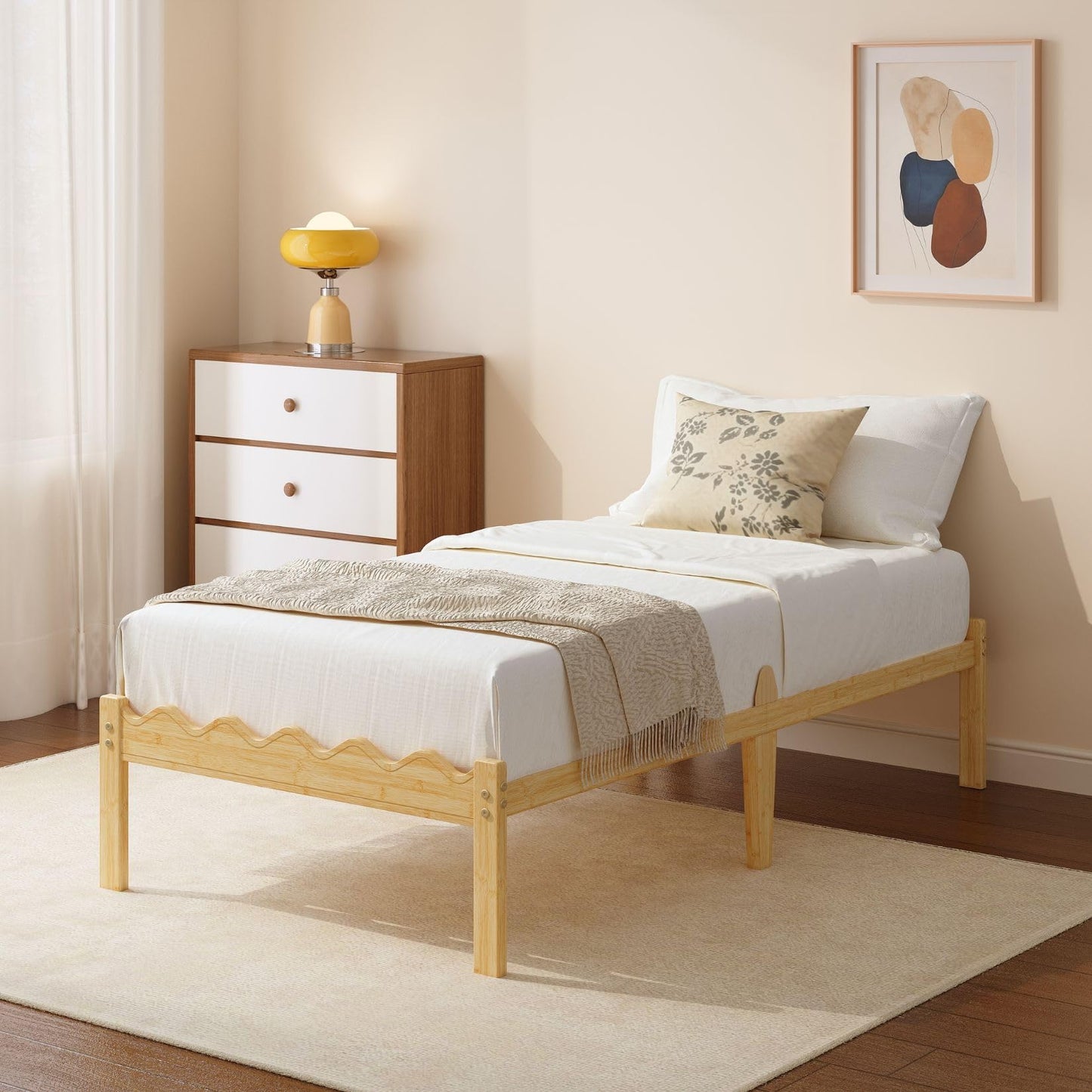FSCHOS 14 Inch Bamboo Twin Bed Frame, Platform Wood