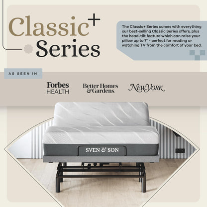 Sven & Son Harmony Adjustable Bed Base, Head and Foot Lift, Massage, Under-Bed Lights, USB, Gel Memory, Zero Gravity Smart Frame - Queen + 12 inch Memory Foam Matt (Medium)