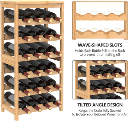 FoverOne 24-Bottle Bamboo Wine Rack Freestanding Floor, 6 Tier Wine Display Rack with Table Top, Wine Storage Shelf for Kitchen Dining Room Bar