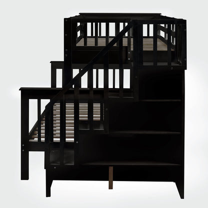 Merax Stairway Twin-Over-Full Bunk Bed with Twin Size Trundle, Storage and Guard Rail for Bedroom, Dorm, for Adults, Espresso