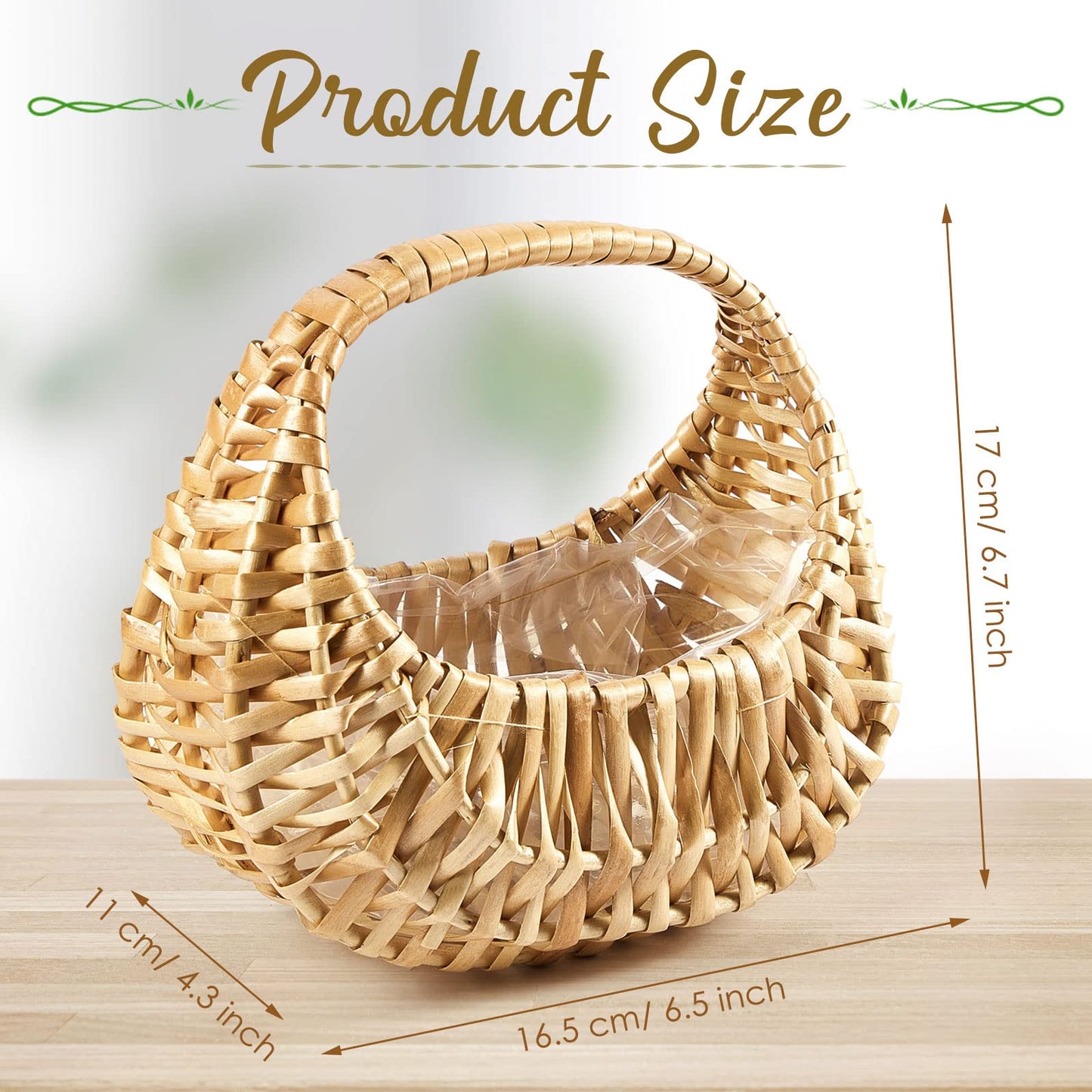 Taiyin 3 Pack Rattan Flower Girl Basket Half Moon Straw Wicker Basket with Handle 6.7" x 6.5" x 4.3" Ideal for Wedding Flower Girl, Picnic, Garden Storage and Home Decor (Nature)