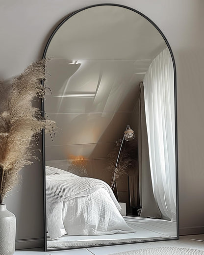 Antok Full Length Mirror, 81"x41" Floor Mirror with Stand, Hanging Mounted Mirrors for Bedroom, Living Room, Cloakroom, Dining Room, Black, Arched