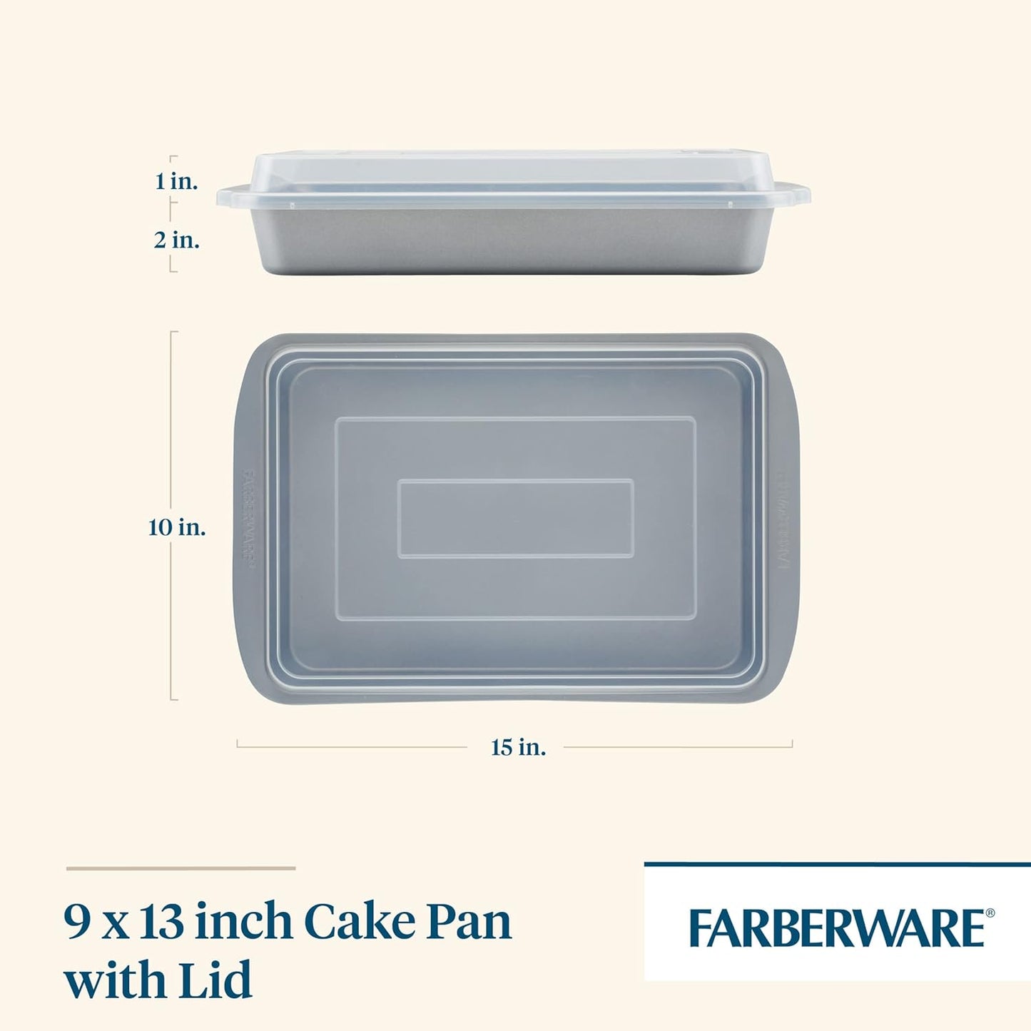Farberware GoldenBake Nonstick Baking Pan with Lid, Rectangle, Insulated, 9 Inch x 13 Inch, Gray