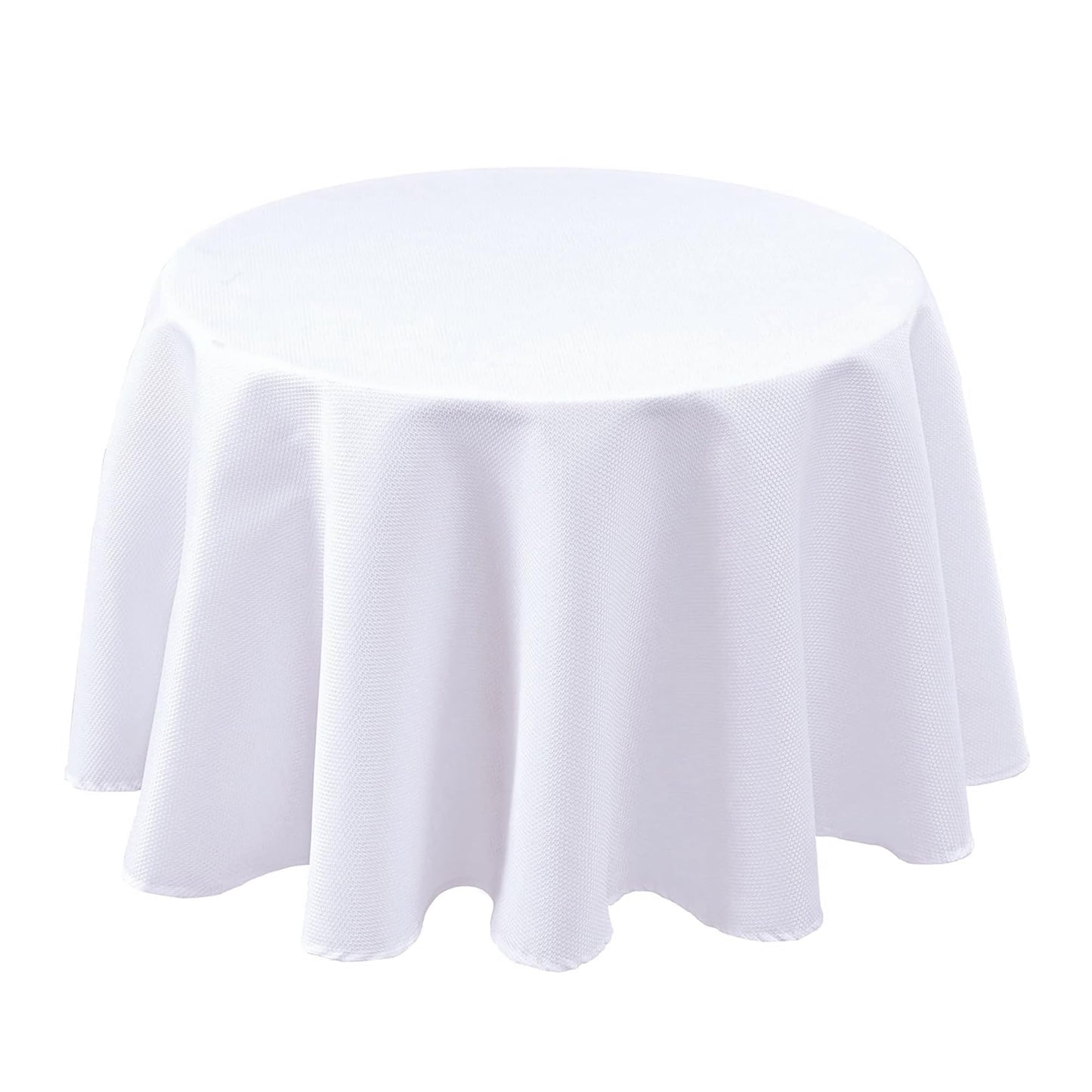 Biscaynebay Textured Fabric Round Tablecloths 60 Inches for Tables diameters from 28" to 48", White Table Cloth Water Resistant Small Circle Folding Table Covers for Dining Kitchen Wedding Parties