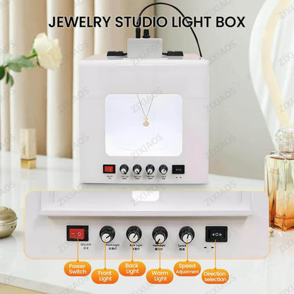 ZIXIAOS Jewelry Photography Light Box Kit with 360° Electric Rotating Feature, 4PCS Fill Lights-Adjustable Brightness,Mini Photo Studio Softbox,Support Jewelry Hanging or Placing 20cm