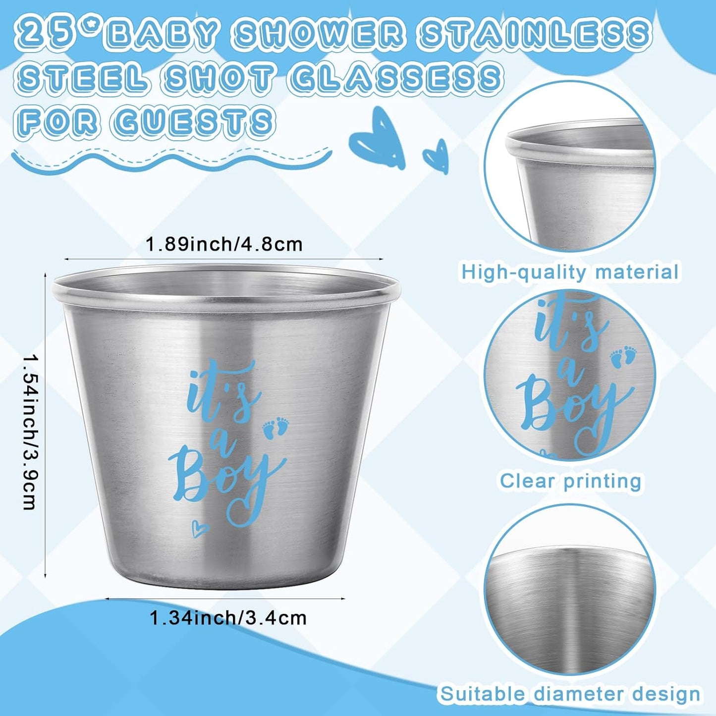 25 Sets 1.5 oz Vesici Baby Shower Favors for Guests Stainless Steel Shot Glasses Cute Bottle Opener Keychains Thank You