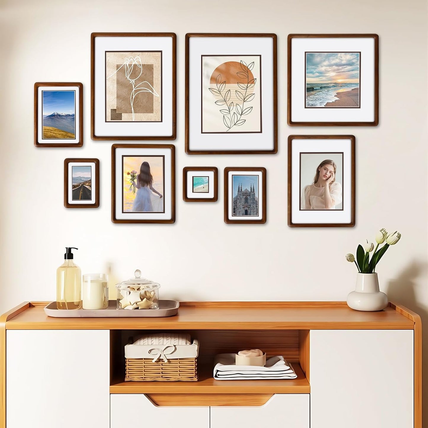 SZKYSJGS 6x8 6 8 5x7, Wood Picture Frame, Solid Natural Walnut Rounded Corner Photo Frame with Tempered Glass, x Wooden