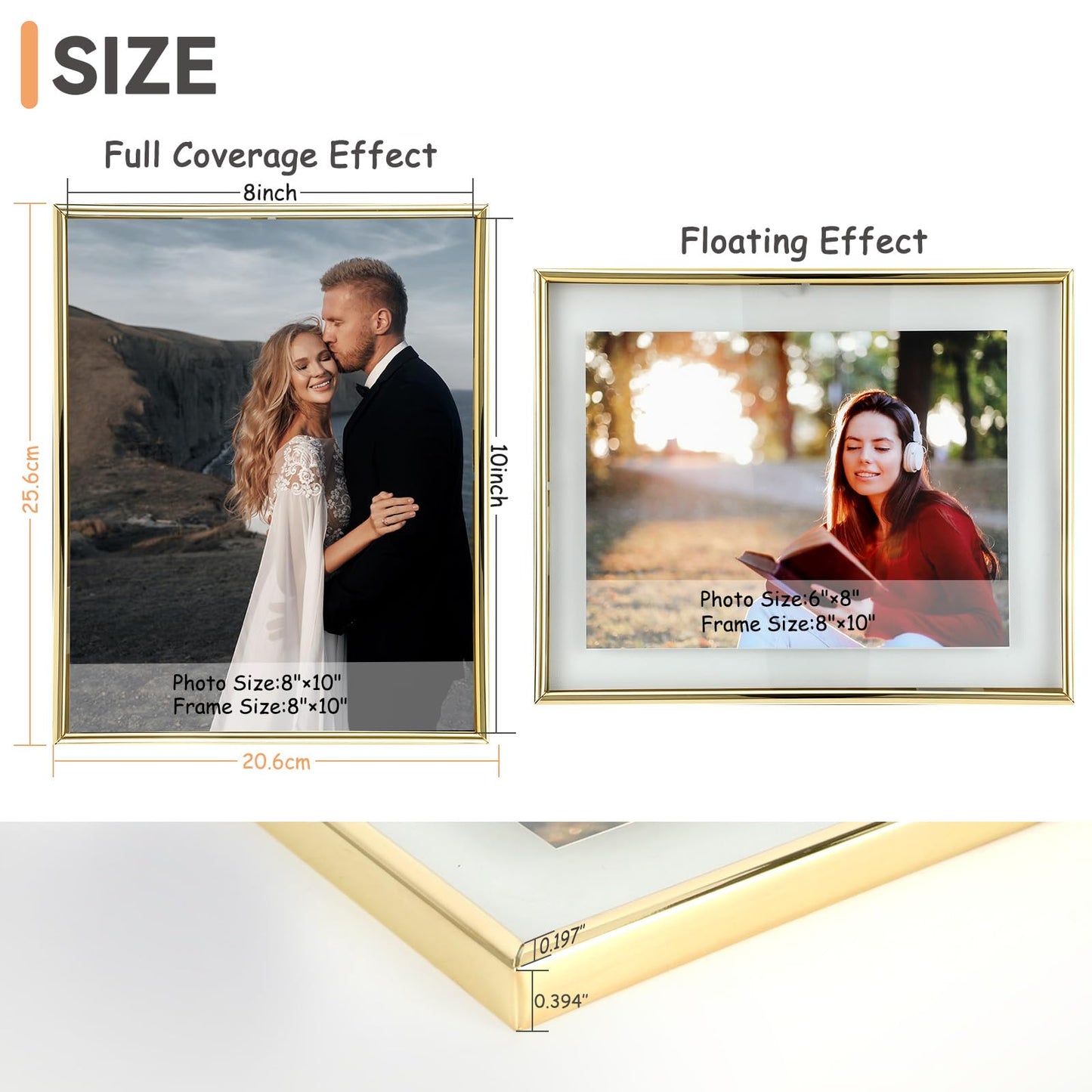 AhaGo Wall Floating Frame, 8"×10", Gold, Wall Mounting or Wall Leaning, For Photo 6×8, 5×7, 4×6, Classy Gift For Festival, Wedding, Anniversary, Home or Office Décor